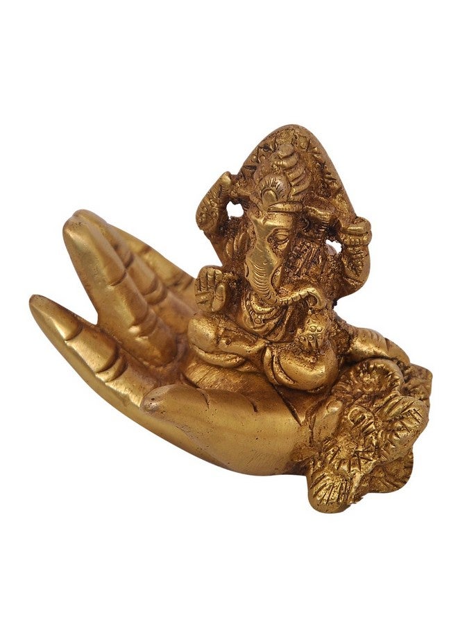 CRAFTHUT Elite Brass Statue/Idol of Lord Ganesh/Ganpati for Blessing and Stability at Home & Office, Handcrafted with Antique Look/Diwali Gift (LxBxH - 3 x 2 x 2.5) Inches, Weight - 200 GMS - Image 2
