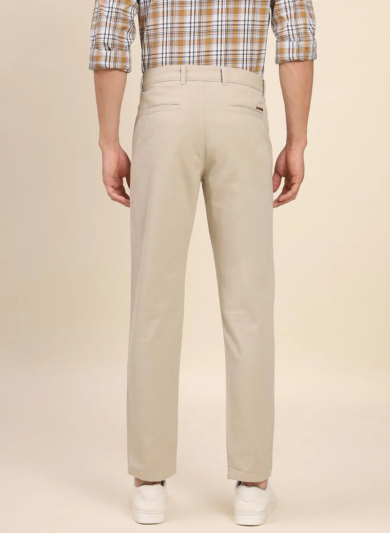Dennis Lingo beige Men's Beige Cotton Blend Solid Full Length Chinos Tapered Fit Trouser for Men | Best Price UAE