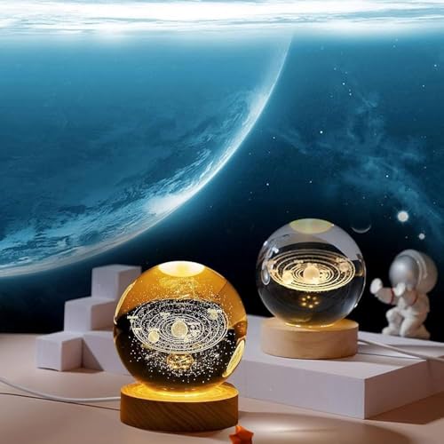 Quace Galaxy Solar System Crystal Ball Night Light, Glass Ball Night LED Lamp with Woodern Base,Decorations Gifts for Men,Women,Kids,Boys,Girls,Teens - Image 3