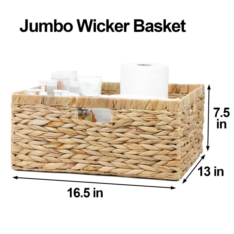 ORDELITE Jumbo Wicker Basket, Rectangular Wicker Baskets for Storage, Water Hyacinth Extra Large Storage Baskets, Shelf Basket with Built-in Handles-1 Pack - Image 2