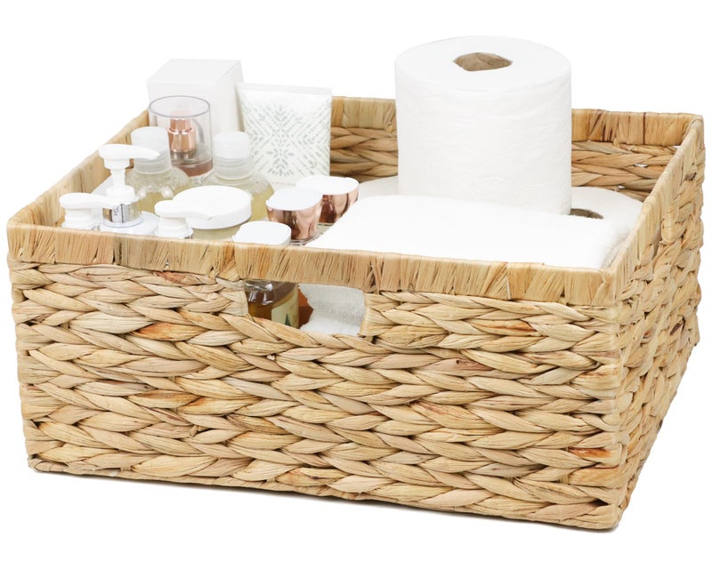 ORDELITE Jumbo Wicker Basket, Rectangular Wicker Baskets for Storage, Water Hyacinth Extra Large Storage Baskets, Shelf Basket with Built-in Handles-1 Pack - Image 1
