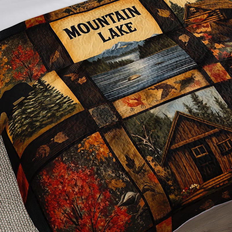 UEVBF Country Cabin Quilts King Size,Bear Forest Bedding Set for Room Decor,3-Piece Lightweight All Season Quilt Set,Countryside Bedding with 2 Pillowcases. - Image 4