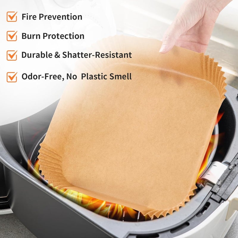prcmsafldbp Air Fryer Liners, 125 Pcs Disposable Air Fryer Liners for Home Bakers, 8 Inch Non-Stick Air Fryer Liner Square Free of Bleach, Withstands up to 450°F Heat for Air Fryer 5 to 8 Qt - Image 5