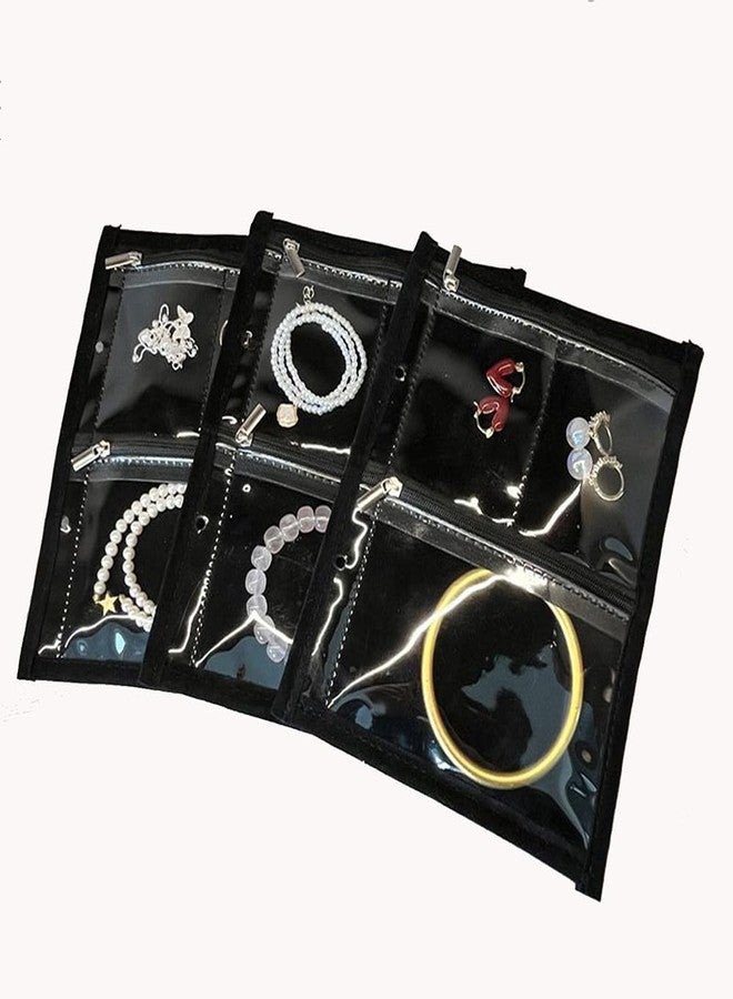 GSXRB Travel Jewelry Organizer Case with Clear Zipper Pouches,3pcs Velvet Jewelry Storage Book Binder, Multi-Layer Inner Pages for Earrings/Rings/Necklace/Bracelet, Compact & Waterproof(Black lining) - Image 1