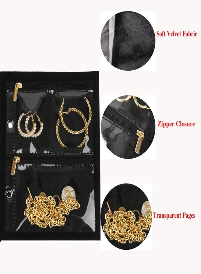 GSXRB Travel Jewelry Organizer Case with Clear Zipper Pouches,3pcs Velvet Jewelry Storage Book Binder, Multi-Layer Inner Pages for Earrings/Rings/Necklace/Bracelet, Compact & Waterproof(Black lining) - Image 5
