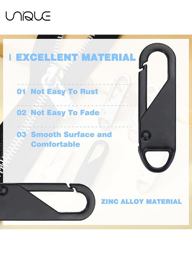 Unique - 10 Pcs Zipper Pull Replacement, Detachable Zipper Pull Tabs for Luggage Clothing Jackets Backpacks Boots Purse Coat, Zipper Repair Kit Zipper Slider Pull Tab Metal Zipper Head (Silver, Black, Gold) - Image 1