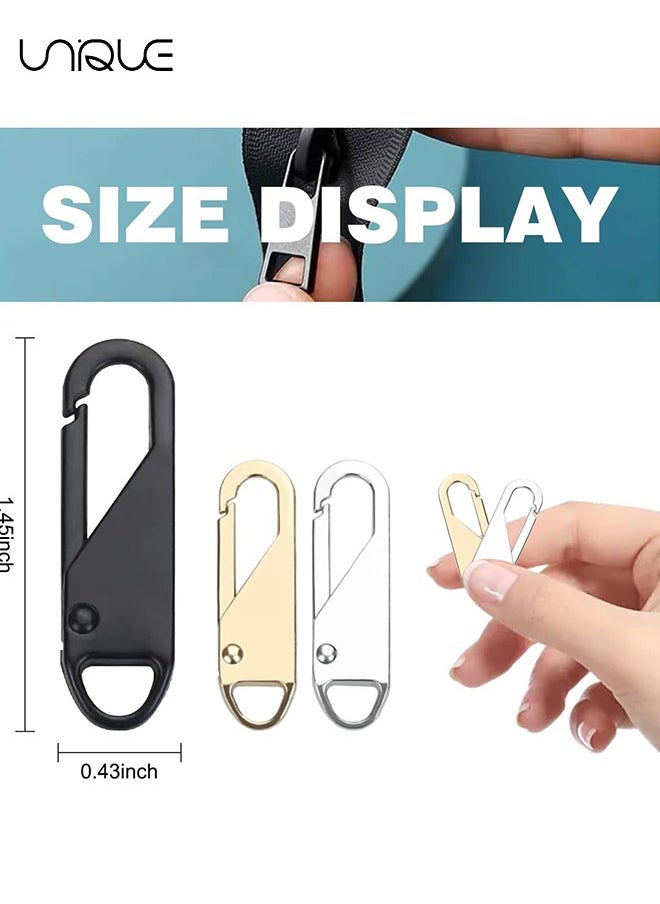 Unique - 10 Pcs Zipper Pull Replacement, Detachable Zipper Pull Tabs for Luggage Clothing Jackets Backpacks Boots Purse Coat, Zipper Repair Kit Zipper Slider Pull Tab Metal Zipper Head (Silver, Black, Gold) - Image 1