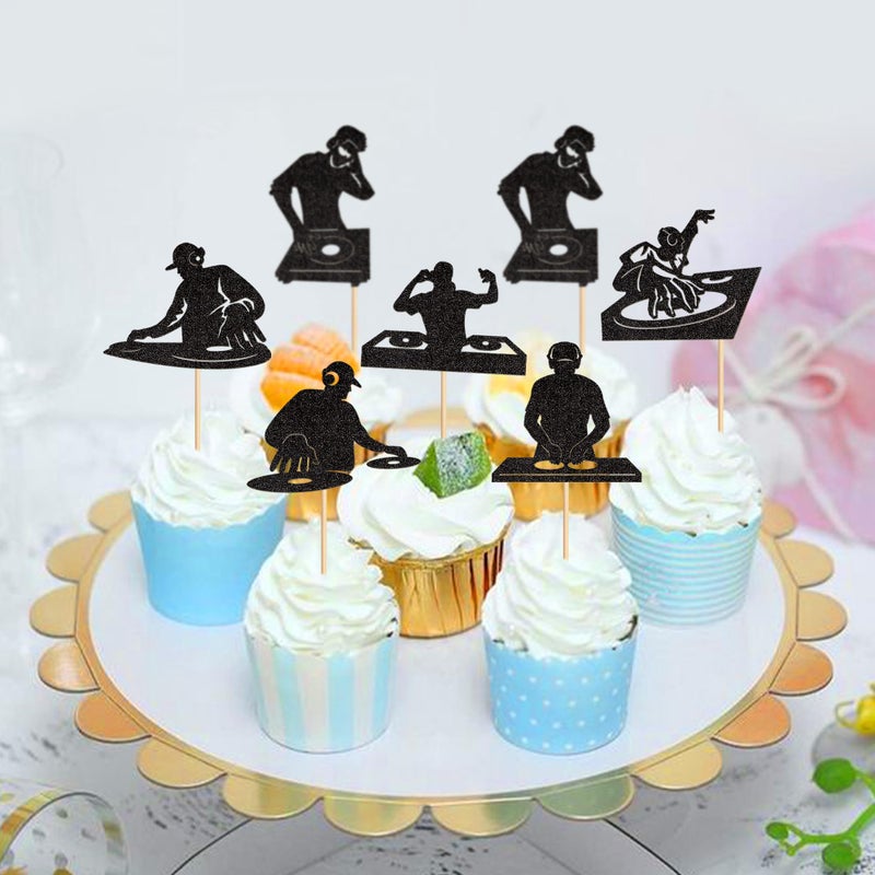 Ercadio 24PCS DJ Cupcake Toppers Glitter Black Rock Music DJing Picks DJ Disco Music Rock Hip Hop Musical Birthday Cake Rock and Roll Theme Baby Shower Music Party Cake Decorations Supplies - Image 3