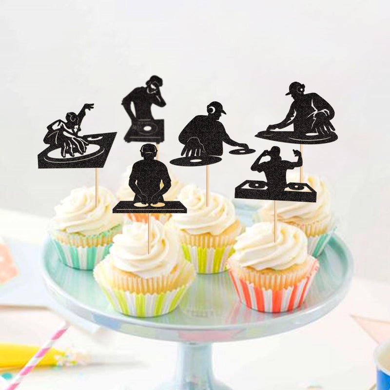 Ercadio 24PCS DJ Cupcake Toppers Glitter Black Rock Music DJing Picks DJ Disco Music Rock Hip Hop Musical Birthday Cake Rock and Roll Theme Baby Shower Music Party Cake Decorations Supplies - Image 5