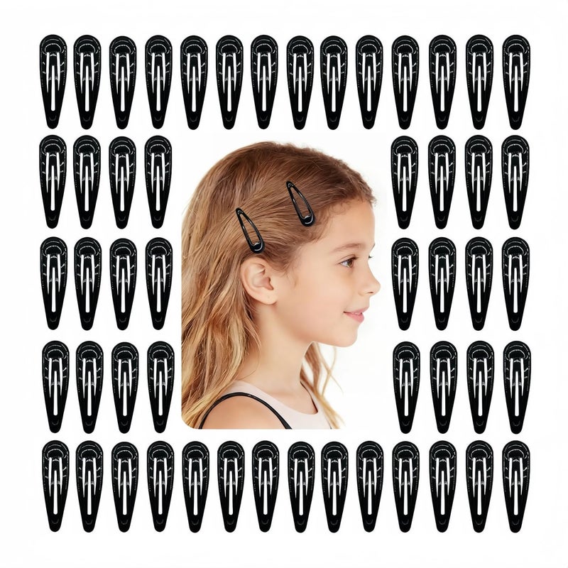 Tesvyns 55 PCS Black Snap Hair Clips Barrettes Water Drop Non Slip Heavy Coated Metal Hair Accessories for Kids Teens Girls Women (2 Inch) - Image 1