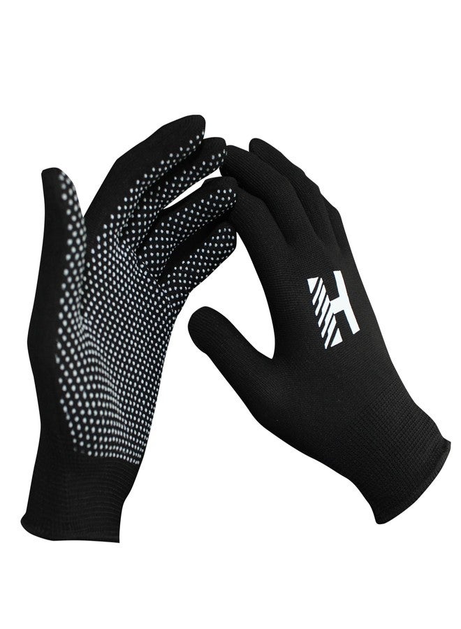 Heega Choice of Champion Cotton Gloves with PVC Dotted for Tennis for Soft Ball Only (Black, 1 Pair) - Image 1