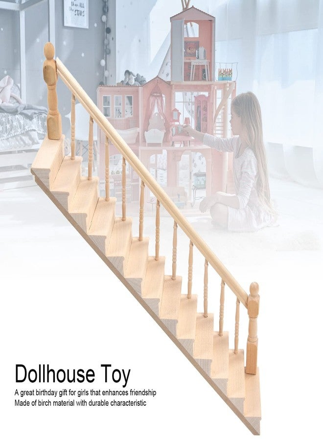 Topyond 1:12 Scale Dollhouse Stairs, Birch Wood Miniature Staircase with Glossy Rounded Corners, Pre-Assembled DIY Staircase for Crafts and Miniature Displays (Right Armrest) - Image 3