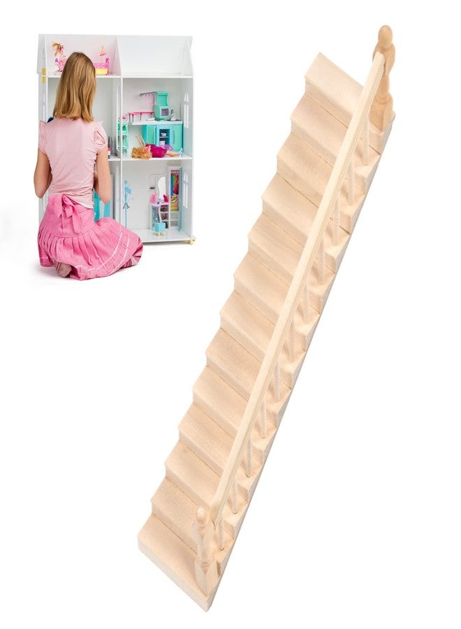 Topyond 1:12 Scale Dollhouse Stairs, Birch Wood Miniature Staircase with Glossy Rounded Corners, Pre-Assembled DIY Staircase for Crafts and Miniature Displays (Right Armrest) - Image 1