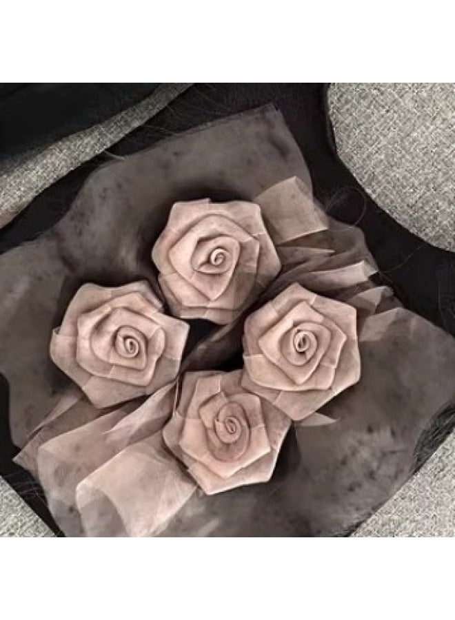 Vintage Chinese Style Grass And Wood Pad Dye Rose Flower Bag Pleated Underarm Commuter Large Capacity Tote Single Shoulder Portable-Color:dark Khaki - Image 5