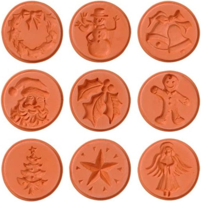 TERRA COTTA COOKIE STAMPS FOR BAKING OVEN DISHWASHER SAFE COOKIE CUTTER MOLDER STAMPER PRESS IDEAL FOR COOKIES POLVORON PASTRY SHORTBREADS CHRISTMASFULL SET OF 9 DESIGNS