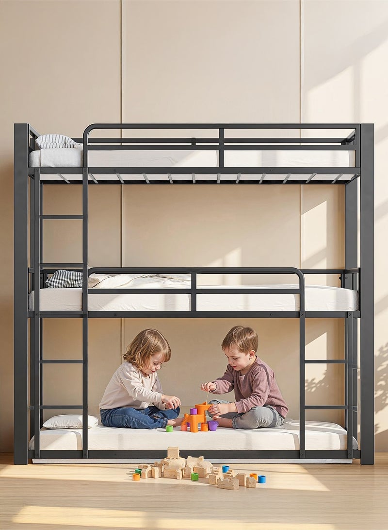 يانارا سرير ثلاثي طبقات متين للغاية، مناسب لمرتبة 90×190 سم، أسرة معدنية مزدوجة/ثلاثية مع سلم، صديقة للعائلة لجميع الأعمار، لغرفة النوم، لا حاجة لصندوق زنبركي، تركيب سهل، باللون الأسود - Image 3