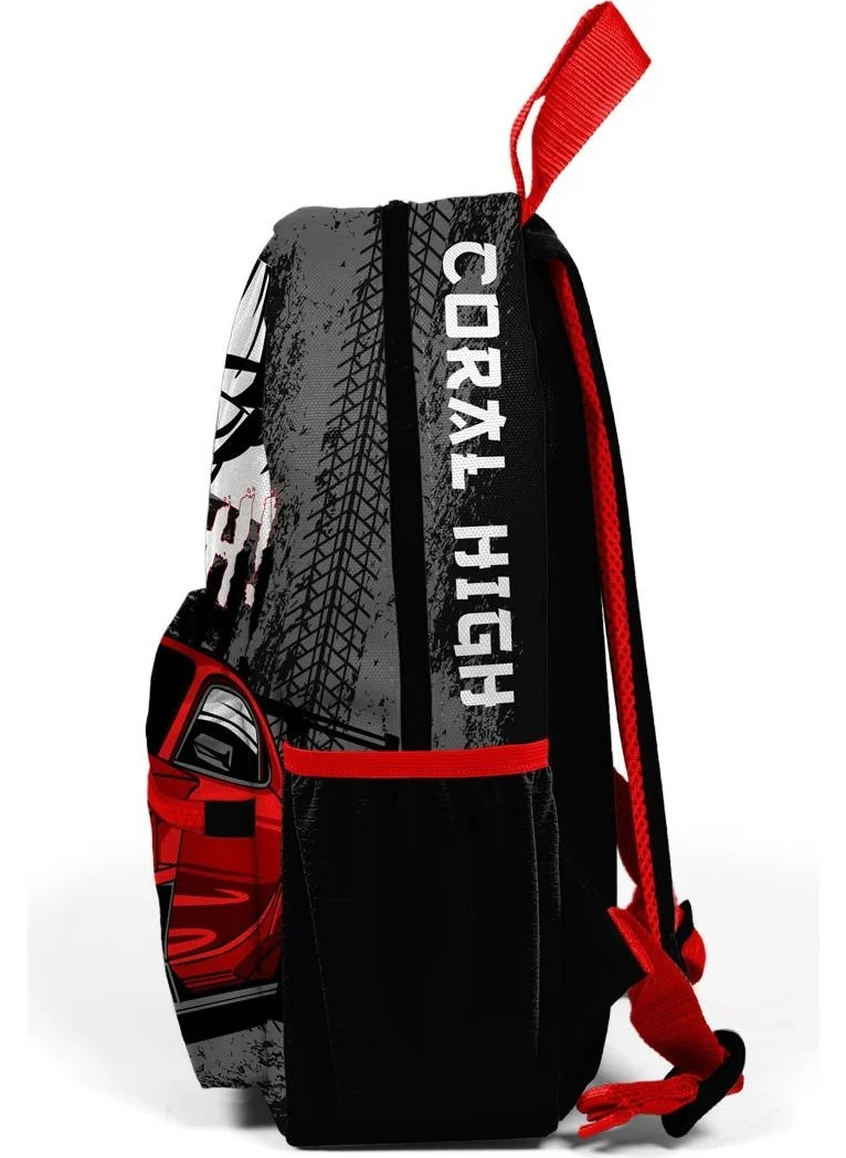 CORAL HIGH Tiny Nest Backpack Black Red Anime Car Patterned Two Compartments 23547