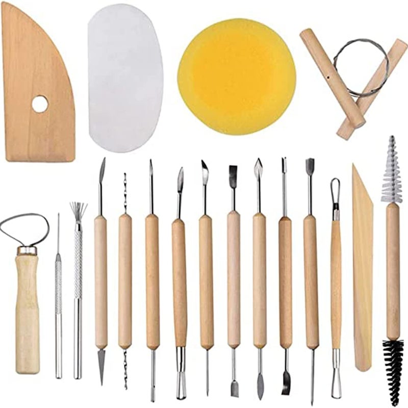 URBAN BOX 19Pcs Pottery Tools Clay Sculpting Carving Tool Set Contains Most Essential Wooden Clay Tools for Potters - Image 1