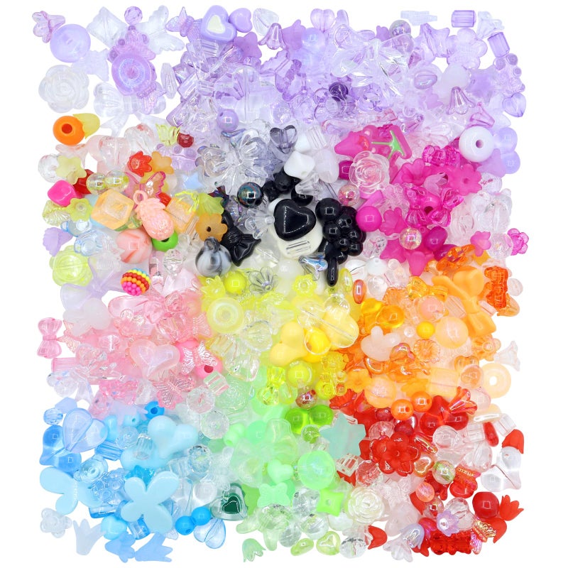 RYKOMO 500PCS Acrylic Assorted Beads Flower Sweetheart Butterfly Candy Acrylic Kawaii Aesthetic Beads for Bracelets DIY Jewelry Making 10 Candy Colors