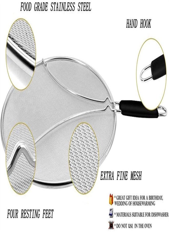 joyzzz - Stainless Steel Fine Mesh Oil Splash Guard With Silicone Handle Prevents Hot Oil Splashes and Keeps the Kitchen Clean - Image 1