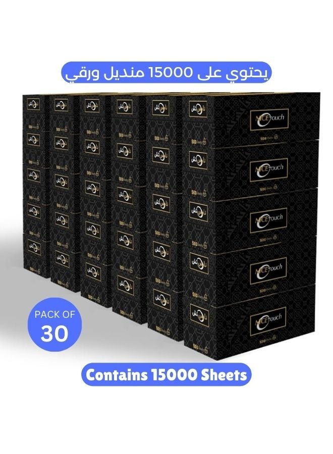 NICE Touch مناديل وجه 1 طبقة 15000 ورقة، 30 عبوة من 500 ورقة - تحتوي على 15000 مناديل فاخرة، ناعمة وامتصاصها ممتاز، مناسبة لجميع أنواع البشرة - Image 1