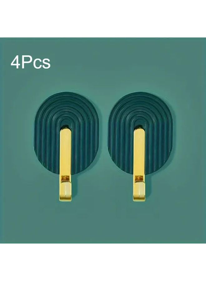 4Pcs Green Self Adhesive Hooks Heavy Duty No Drill Wall Mounted Towel Rack Holder - Image 1