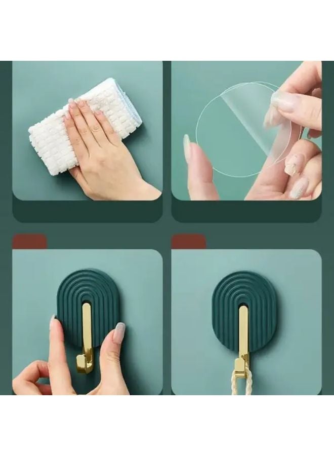4Pcs Green Self Adhesive Hooks Heavy Duty No Drill Wall Mounted Towel Rack Holder - Image 4