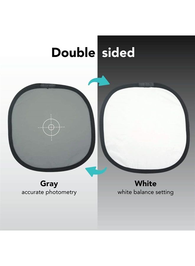 Foto&Tech Double-Sided 18% Gray Card and White Balance Disc, Gray and Neutral White Panel with Nylon Bag and Cable Tie, Collapsible Reference Reflector Focus Board for Camera Photography (12"/30cm) - Image 1