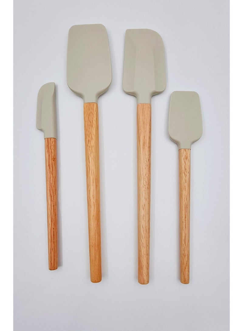 ملاعق سيلكون مسطحة تمنع الالتصاق بمقابض خشب جذابة - Image 1