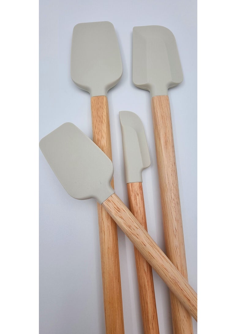ملاعق سيلكون مسطحة تمنع الالتصاق بمقابض خشب جذابة - Image 3