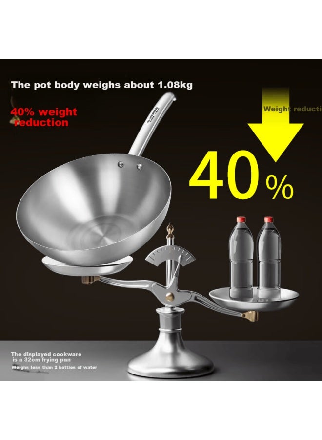 Olofe Pure Titanium 0-coating Stir-fry Pan True Titanium Old Guandong Pure Titanium Mirror Finish Featherweight Non-coated Household Stir-fry Pan 32cm - Image 2