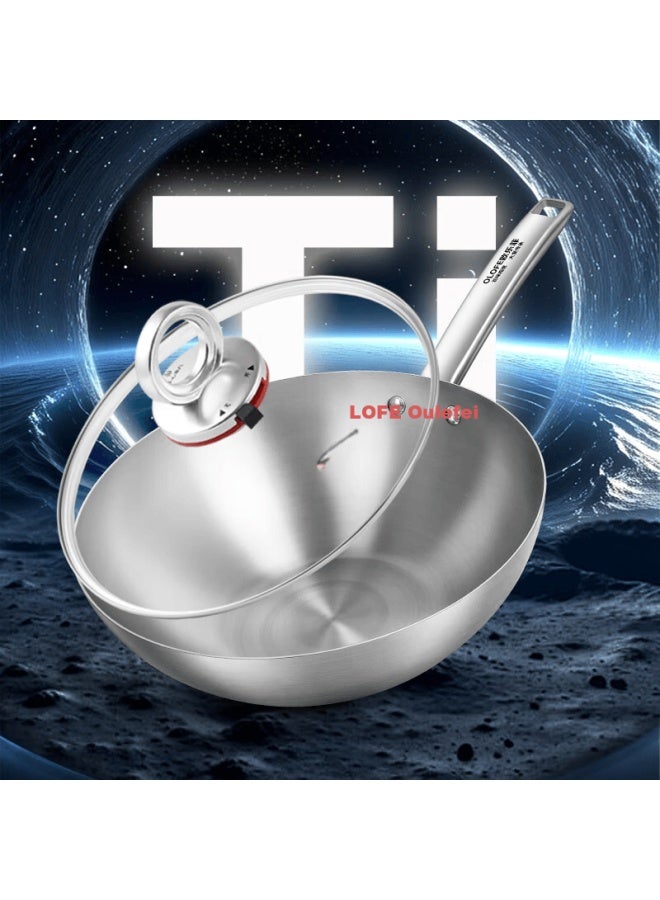 Olofe Pure Titanium 0-coating Stir-fry Pan True Titanium Old Guandong Pure Titanium Mirror Finish Featherweight Non-coated Household Stir-fry Pan 32cm - Image 4