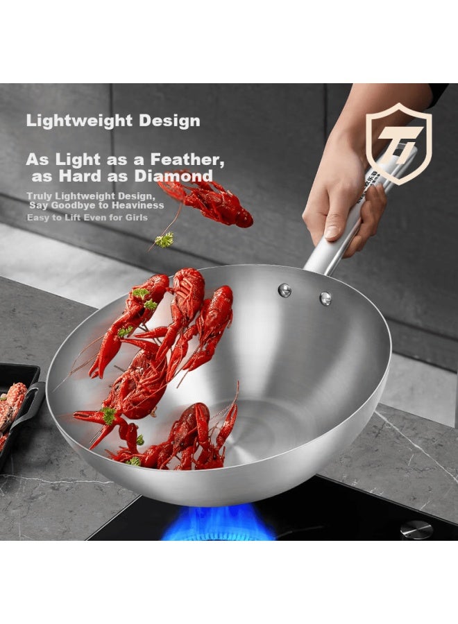 Olofe Pure Titanium 0-coating Stir-fry Pan True Titanium Old Guandong Pure Titanium Mirror Finish Featherweight Non-coated Household Stir-fry Pan 32cm - Image 3