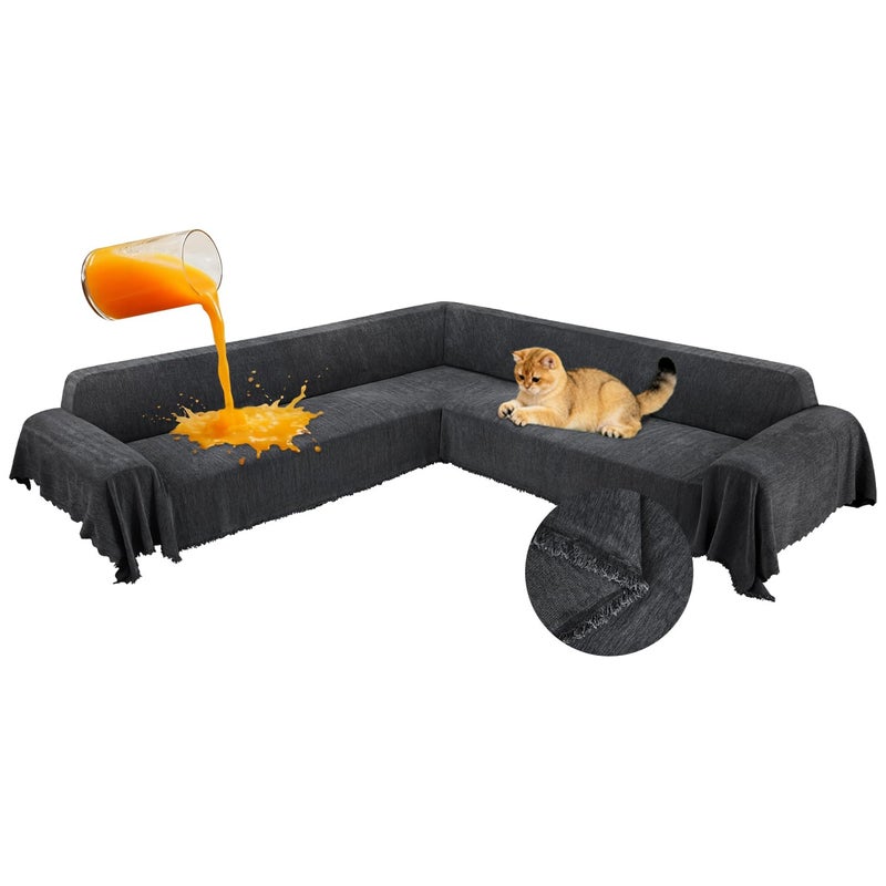 ROFASVCO 1OO% Waterproof Corner Sectional Couch Covers L Shape Chenille Sectional Sofa Cover with Tassel Soft Thick Washable Sofa Slipcover Furniture Protector for Dogs Pets (91" x 276",Charcoal Grey) - Image 1