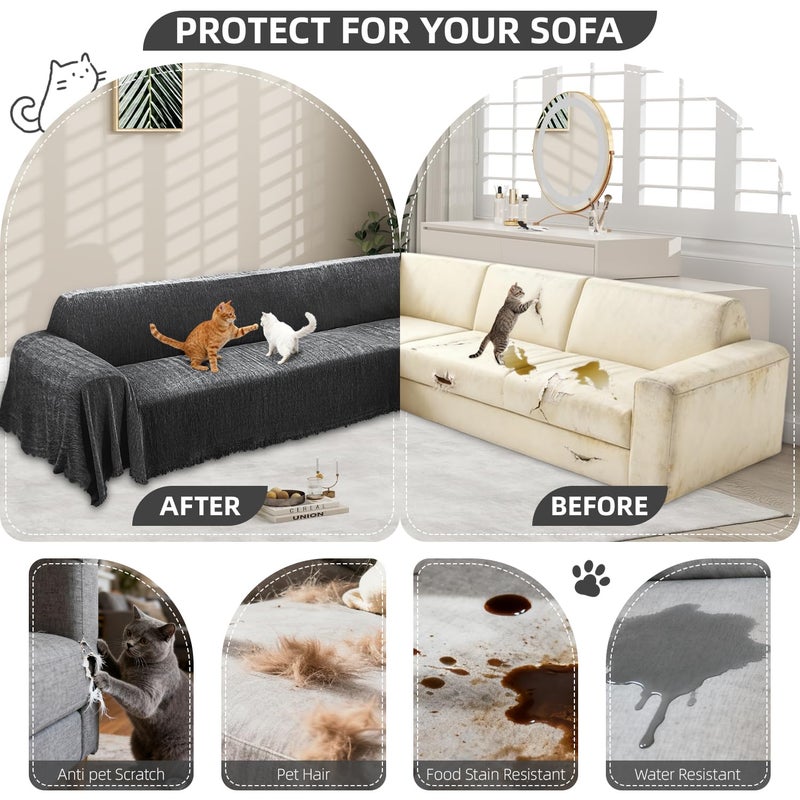 ROFASVCO 1OO% Waterproof Corner Sectional Couch Covers L Shape Chenille Sectional Sofa Cover with Tassel Soft Thick Washable Sofa Slipcover Furniture Protector for Dogs Pets (91" x 276",Charcoal Grey) - Image 4