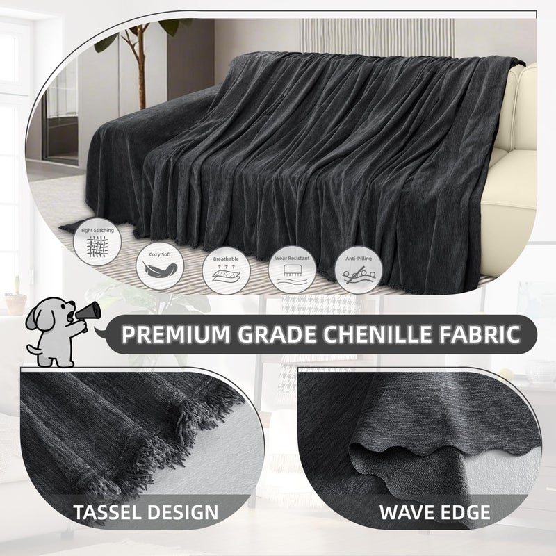 ROFASVCO 1OO% Waterproof Corner Sectional Couch Covers L Shape Chenille Sectional Sofa Cover with Tassel Soft Thick Washable Sofa Slipcover Furniture Protector for Dogs Pets (91" x 276",Charcoal Grey) - Image 5