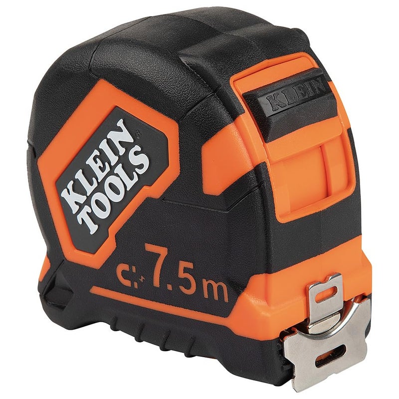 Klein Tools 9375 Tape Measure, Heavy-Duty Measuring Tape with 7.5 m Metric Double-Hook Double-Sided Nylon Reinforced Blade, Metal Belt Clip - Image 1