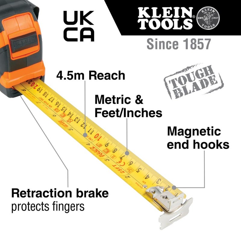 Klein Tools 9375 Tape Measure, Heavy-Duty Measuring Tape with 7.5 m Metric Double-Hook Double-Sided Nylon Reinforced Blade, Metal Belt Clip - Image 2