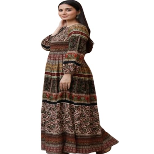 Ukal Women's Cotton Dress Jaipuri Sanganeri Print Midi Long Dress Printed Fit and Flare Maxi Dress A-Line Gown Dress Maxi Skirt, Mandala (Free Size) (in, Alpha, M, Plus, Plus Size, Multi_3) - Image 2