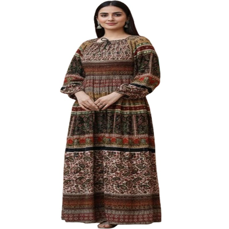 Ukal Women's Cotton Dress Jaipuri Sanganeri Print Midi Long Dress Printed Fit and Flare Maxi Dress A-Line Gown Dress Maxi Skirt, Mandala (Free Size) (in, Alpha, M, Plus, Plus Size, Multi_3) - Image 5