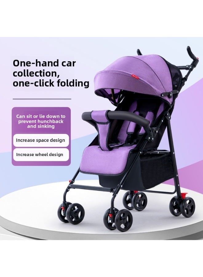 ORiTi عربة أطفال خفيفة الوزن وقابلة للطي، يمكن الجلوس أو الاستلقاء، قابلة للسحب بسهولة بنقرة واحدة - بنفسجي - Image 3