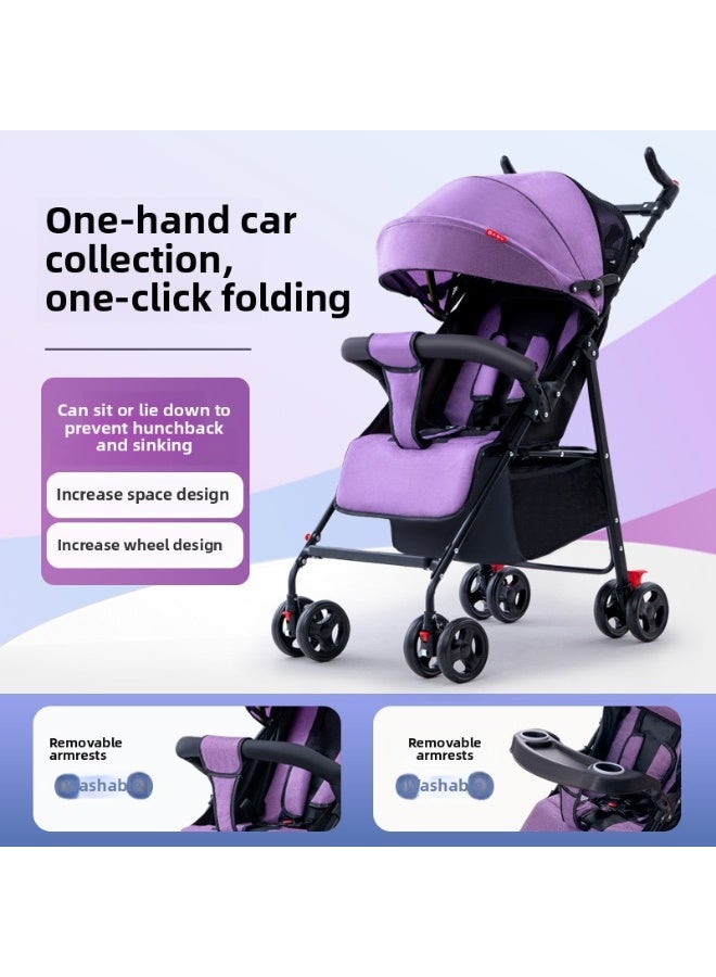 ORiTi عربة أطفال خفيفة الوزن وقابلة للطي، يمكن الجلوس أو الاستلقاء، قابلة للسحب بسهولة بنقرة واحدة - بنفسجي - Image 2