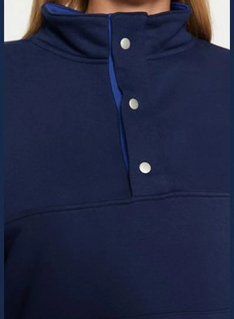 trendyol Navy Blue Regular/Normal Fit Stitching Detail with Press-studs Stand Up Collar Thick Knitted Sweatshirt TWOAW24SW00040.