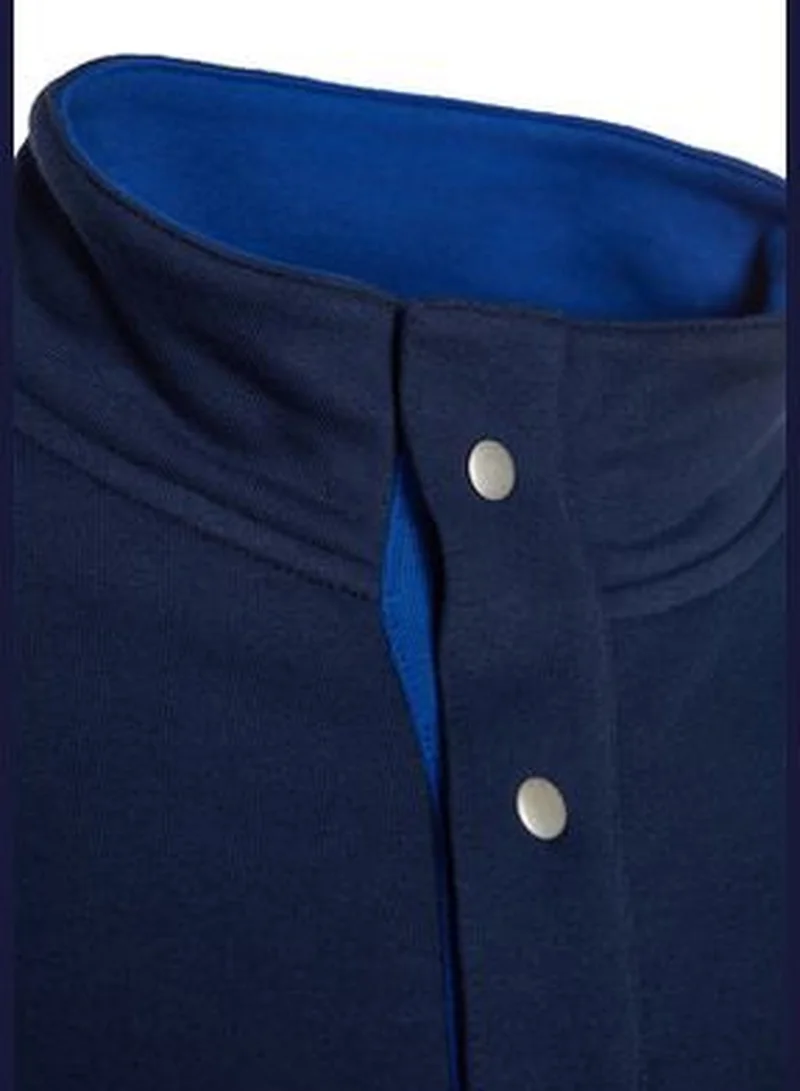 trendyol Navy Blue Regular/Normal Fit Stitching Detail with Press-studs Stand Up Collar Thick Knitted Sweatshirt TWOAW24SW00040.