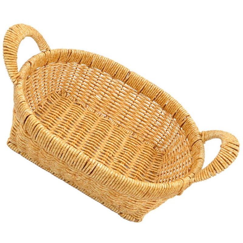 Tea Color Handwoven Rattan Storage Basket Double Handle Kitchen Pantry Organization - Image 2
