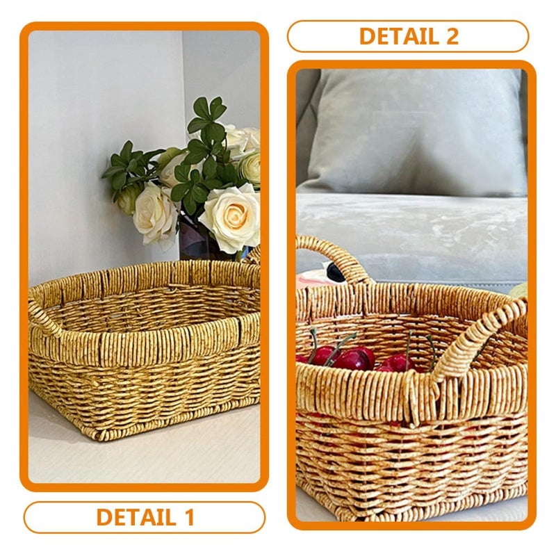 Tea Color Handwoven Rattan Storage Basket Double Handle Kitchen Pantry Organization - Image 4