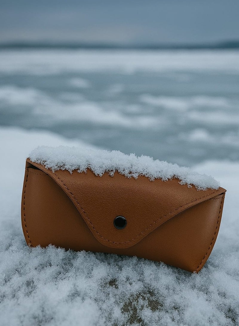 Generic 1 Piece Brown PU Leather Glasses Case – Unisex Soft Eyewear Holder with Snap Button Closure, Durable & Lightweight Pouch for Sunglasses or Optical Glasses  - Image 3