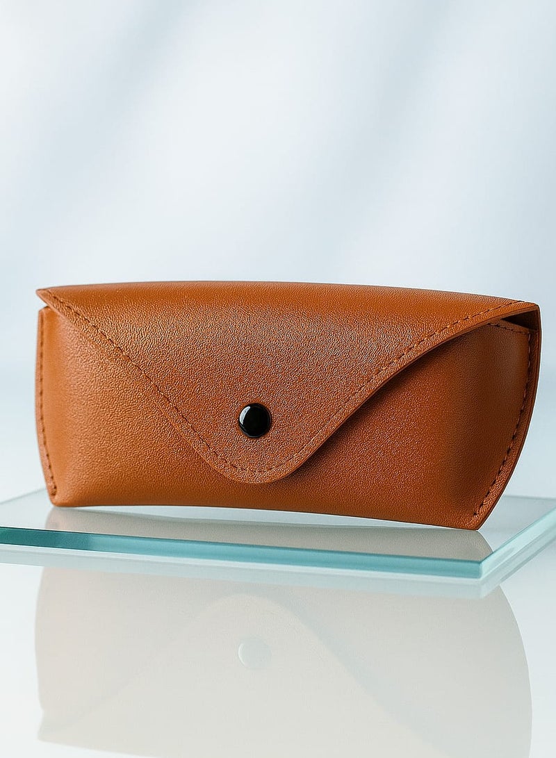 Generic 1 Piece Brown PU Leather Glasses Case – Unisex Soft Eyewear Holder with Snap Button Closure, Durable & Lightweight Pouch for Sunglasses or Optical Glasses  - Image 1