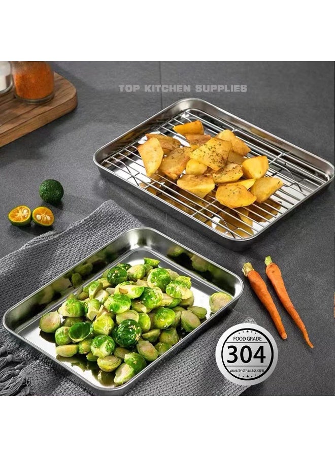 موثوقية التنبؤ صينية خبز من الفولاذ المقاوم للصدأ مع رف، صواني كعك ورف تبريد غير لاصق، صينية خبز من مادة صالحة للاستخدام الغذائي للفرن، صينية خبز كبيرة الحجم مستطيلة الشكل، مقاومة للالتواء وغير سامة - Image 5