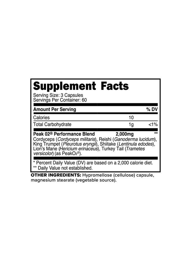 Primaforce Peak O2 Performance Mushroom Powered Oxygen Absorption Booster (180 Capsules) (2,000 mg Per Serving, 60 Servings) - Athletic Performance Supplement, Ultimate Mushroom Blend - Image 2